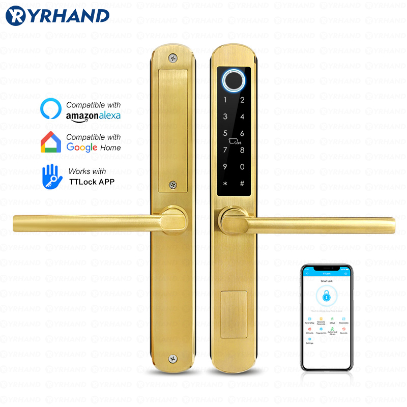 Home Security Keypad - IP66 ゴールドステンレス鋼スライドガラススマートロック Ttlock アプリ Google ホーム