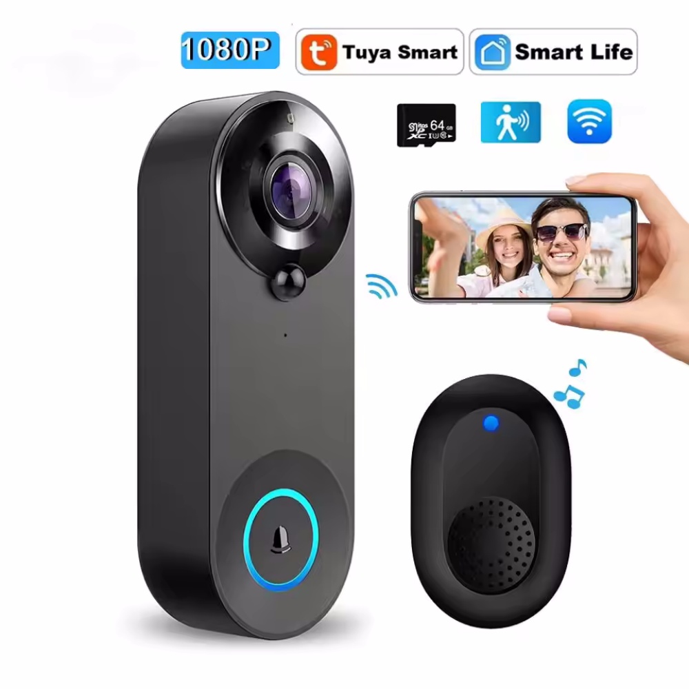 Home Security Lidar - Tuya 1080P ワイヤレス WIFI ドアベルビデオインターホンドアベルカメラ付きスマートホームセキュリティ保護 PIR