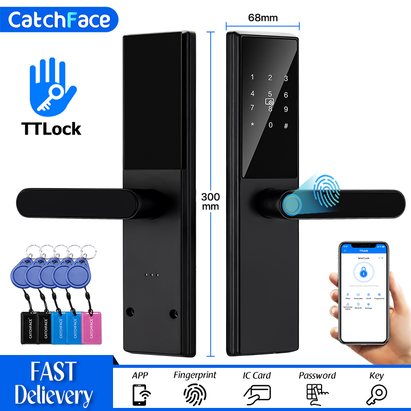 Home Security Locks For Doors - Bluetooth 指紋ドアロック TTLock アプリコードカードキータッチスクリーンスマートドアロックセキュリティデジタル電子ロック家庭用