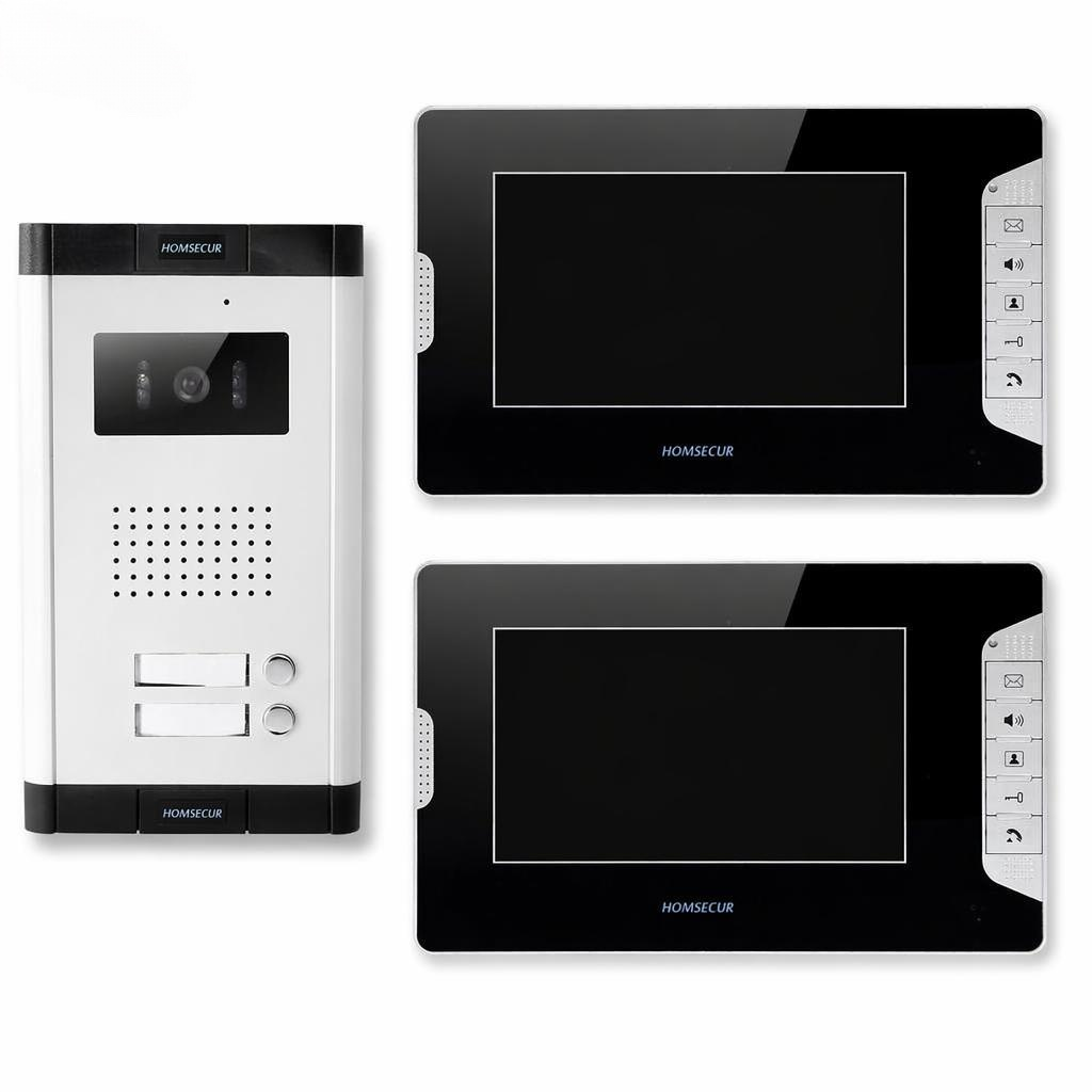 Home Security Locks For Doors - 4線式2世帯用ビデオドアホンインターホンシステム、7インチモニター、有線ホームセキュリティドアベル、夜間視覚カメラキット