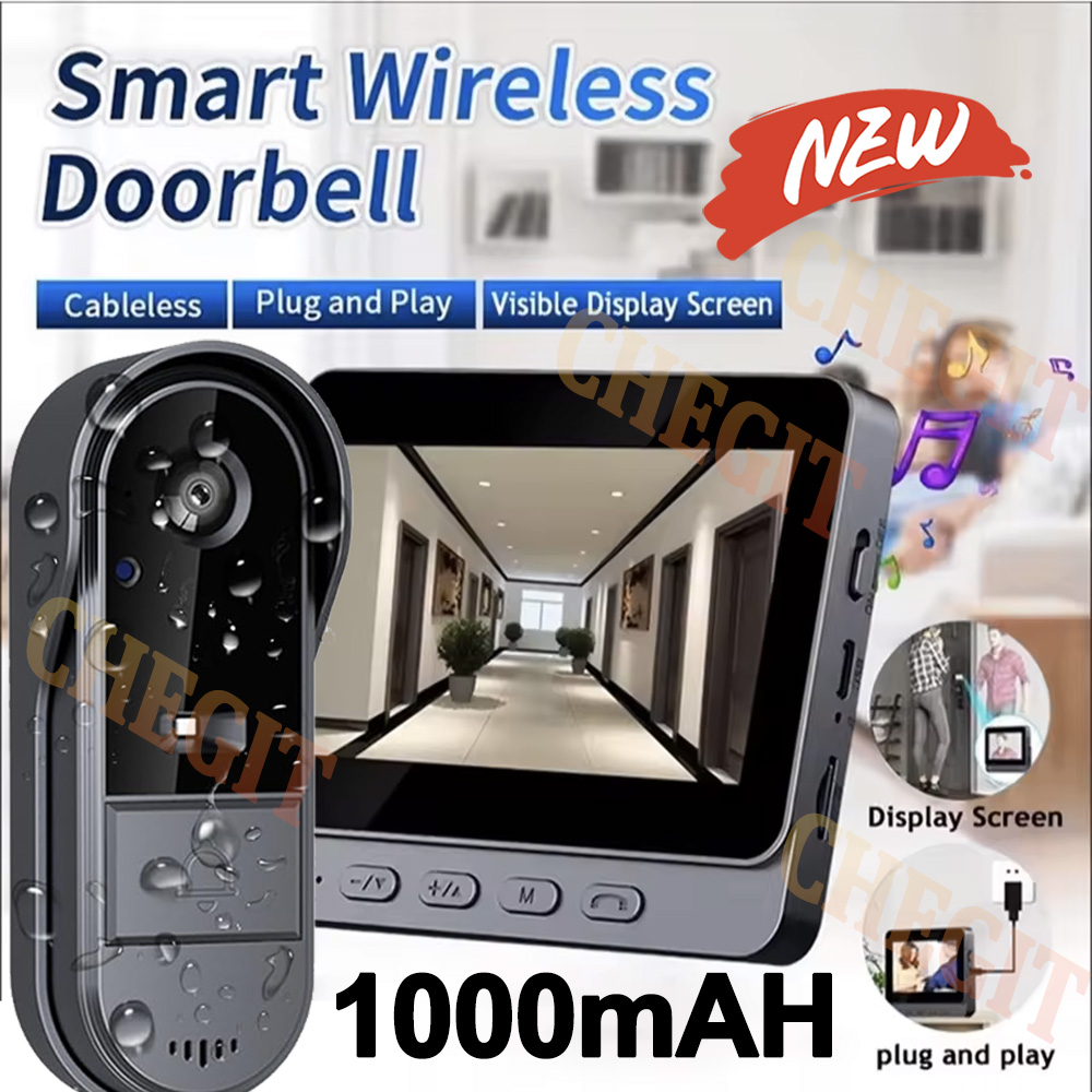 Home Security Doorbell Camera - ワイヤレス Wifi ドアベルカメラ 1080P ビデオインターホンドアベル防水 4.3