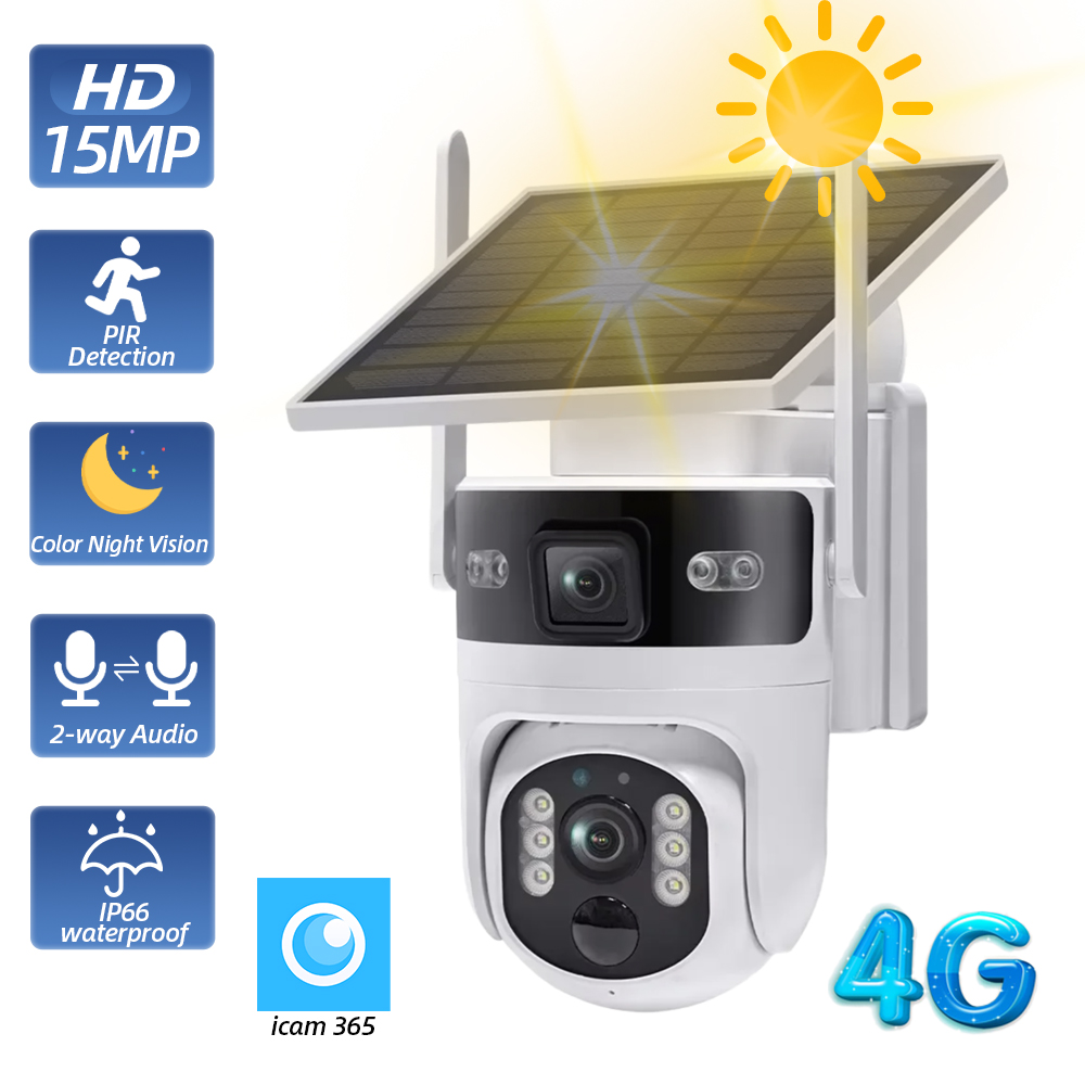 Home Yard Security Cameras - ワイヤレス屋外PTZソーラーセキュリティカメラ 4G SIM デュアルレンズ 8MP ウルトラHD