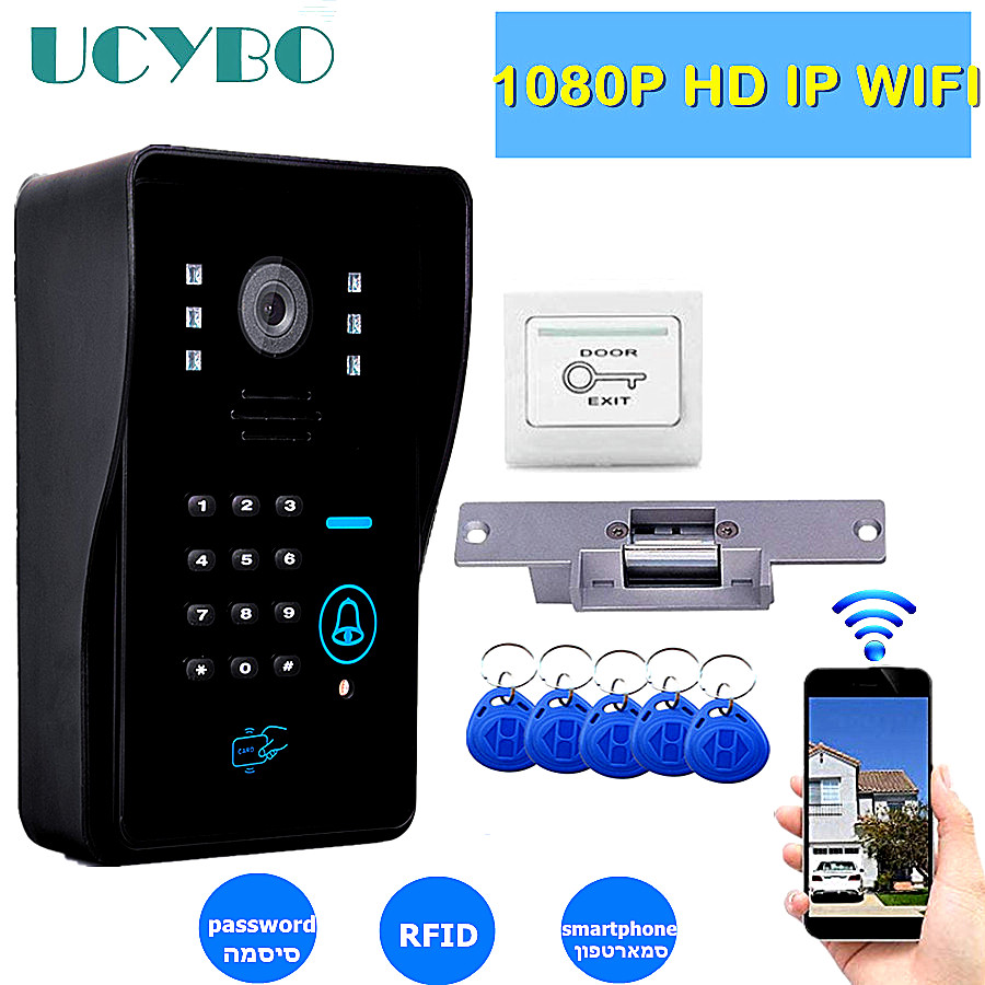 Home Security Doorbell Camera - ホームセキュリティ用のWifiビデオ付きドアベル,IPカメラ付き通信システム,1080p HD,ワイヤレス,RFID,ドアロック,電話キット