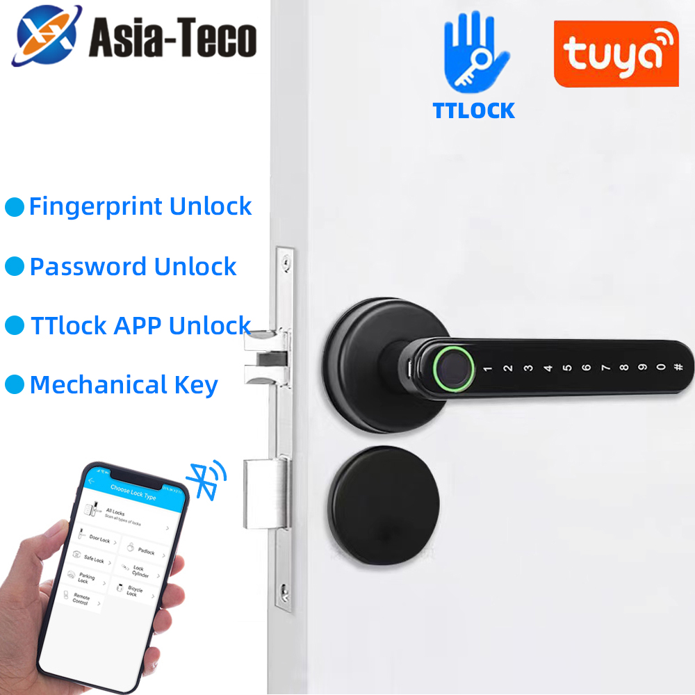 Home Security Keypad - TTLock スマート Bluetooth 指紋ロック生体認証パスワードコードドアロック電子ハンドル付き - APP