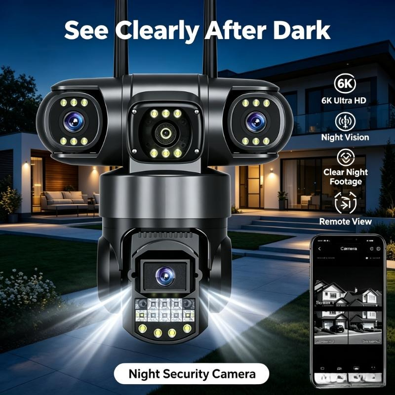 Home Yard Security Cameras - 3レンズ4G WiFi監視カメラ、SIMカード対応、屋外庭用360度全方位セキュリティモニタリング機能搭載