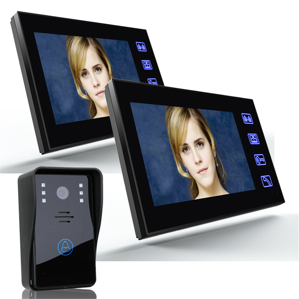 Home Security Doorbell Camera - 7インチビデオドアホンインターホンドアベル、1個の1000TVL屋外セキュリティCCTVカメラ、2個の屋内モニター付き、ホームセキュリティ用