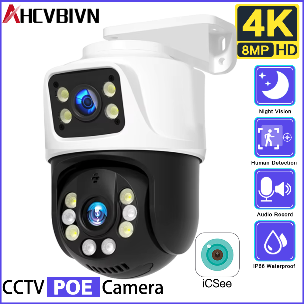 Home Yard Security Cameras - 屋外用8MP POE PTZセキュリティカメラ デュアルレンズ デュアルスクリーン 人間検知