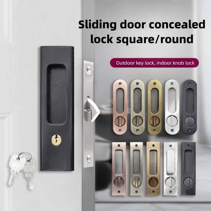 Home Security Locks For Doors - 頑丈な黒色のスライド式ドアフックロック（鍵付き）、強化された屋内セキュリティハンドル（バルコニー、キッチン、バスルーム、家の保護用）