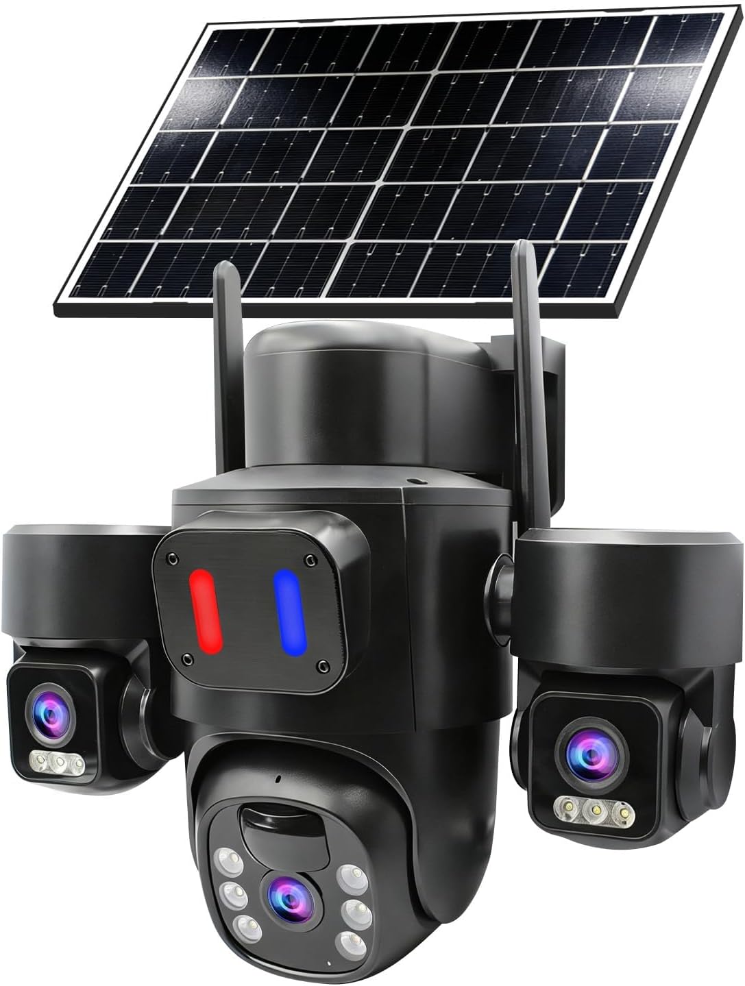 Home Yard Security Cameras - 屋外用ソーラーセキュリティカメラ トリプルレンズPTZ 360度搭載 ° カバレッジ範囲、カラー暗視機能、PIRモーション検知、双方向音声通話、月額料金なし、自宅の庭用