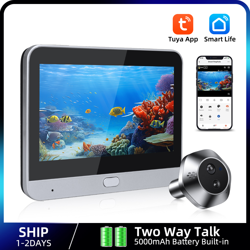 Home Security Doorbell Camera - Tuya-スマートのぞき穴ビデオカメラ,ホームセキュリティ,暗視,ビデオドア,wifi,双方向会話,1080p