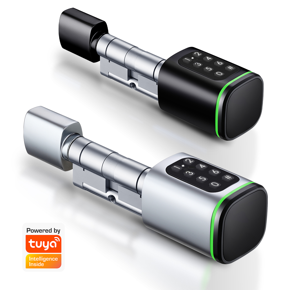 Home Security Essential - スマートシリンダーロック Tuya 60-90 ミリメートル電気 Bluetooth アプリリモート生体認証指紋ロック盗難防止セキュリティホームドアほぞ穴