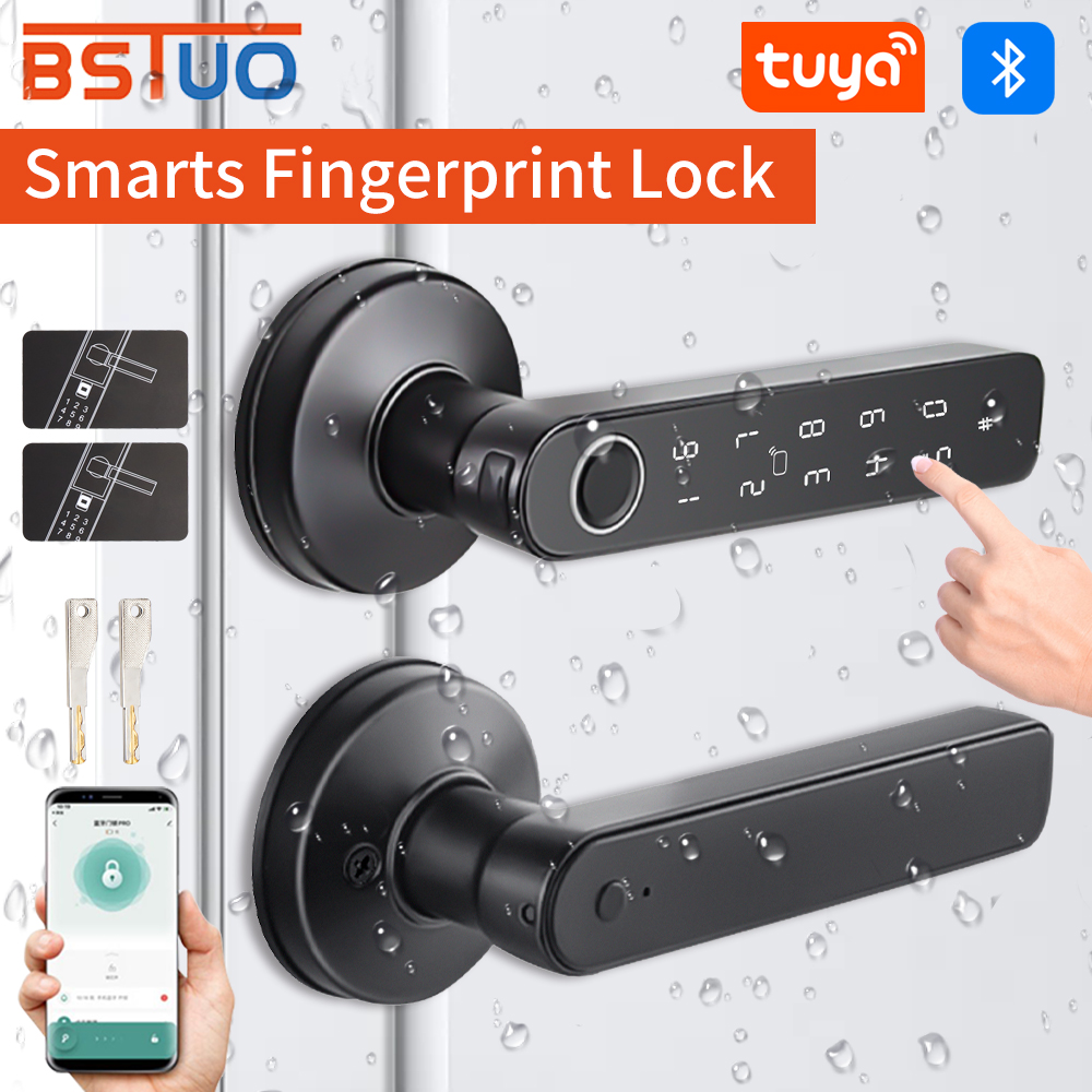 Home Security Keypad - Tuya Bluetooth スマートドアロック、指紋ロック、パスワードデジタルロックハンドル複数のロック解除方法 Wifi ゲートウェイオプション