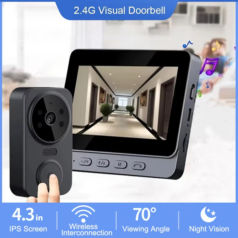 4.3 インチ WiFi ワイヤレスビデオドアベル双方向ビデ - Home Security Doorbell Camera のレビューと価格