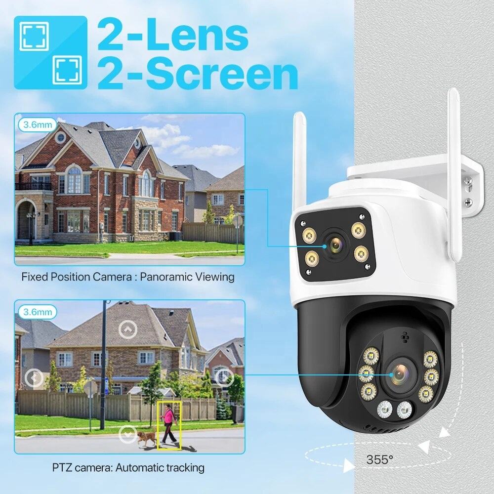 8MP 4K WiFi PTZセキュリティカメラ デュアルレ - Home Yard Security Cameras のレビューと価格