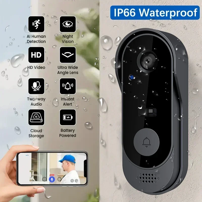 ビデオHDワイヤレス防水ドアベルカメラ、ナイトビジョン＆音声 - Home Security Doorbell Camera のレビューと価格