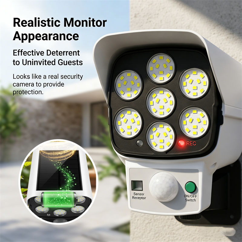 ソーラー式ダミーセキュリティカメラ、モーションセンサー付きL - Home Security Beams のレビューと価格