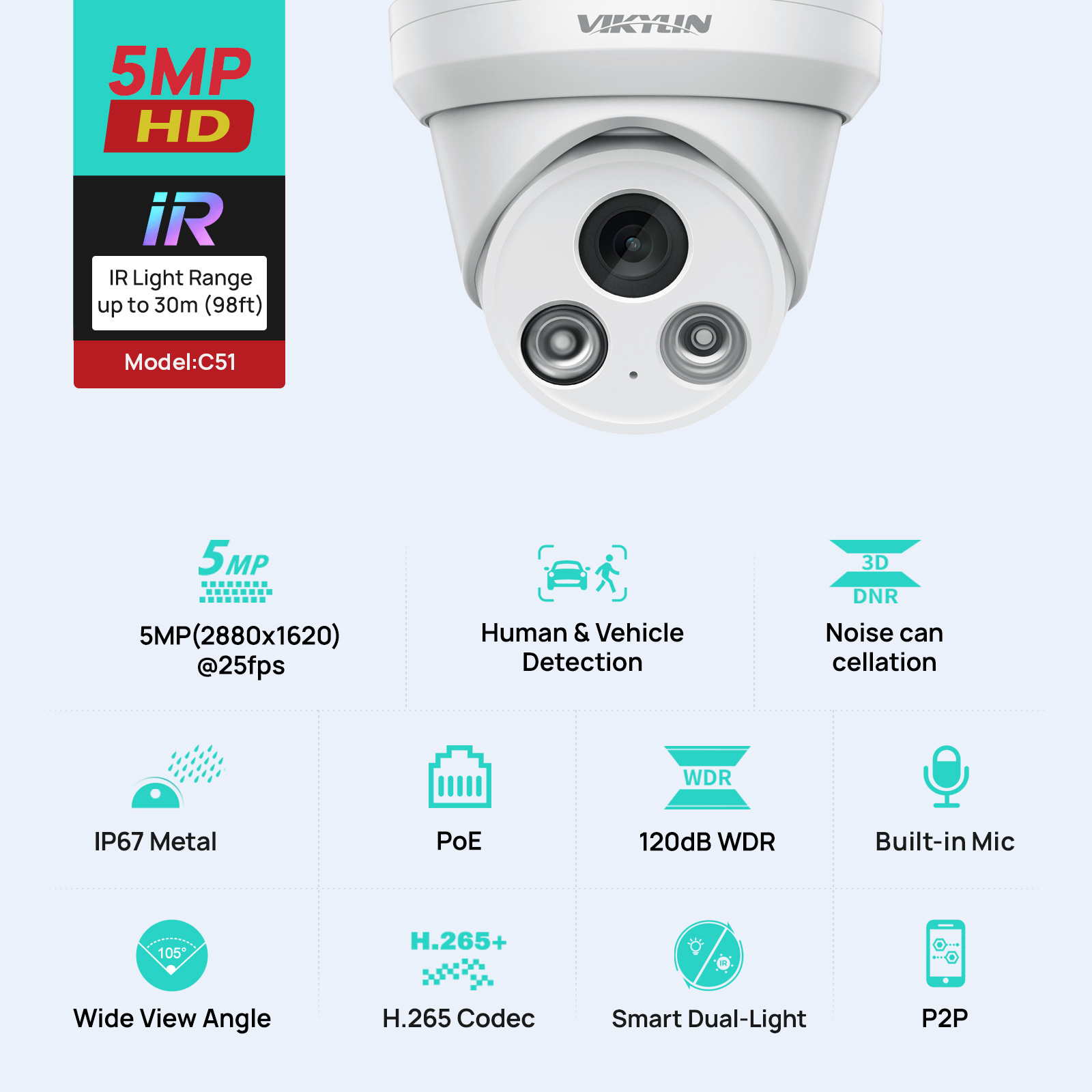 VIKYLIN 5MP IRライトIPカメラ 屋外用 POE - Home Security Service のレビューと価格