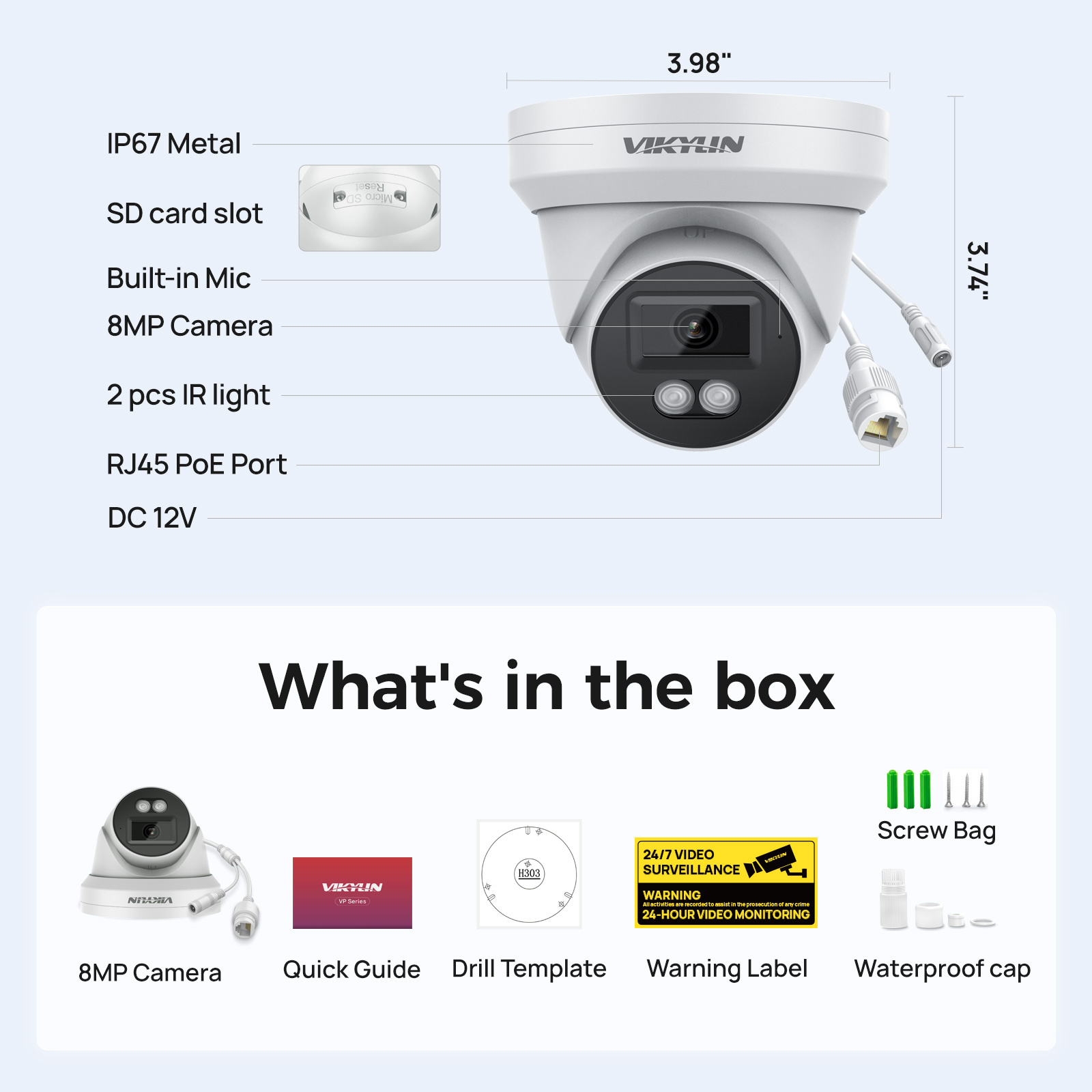 VIKYLIN 8MP HD IPセキュリティカメラ PoE - Home Security Service のレビューと価格
