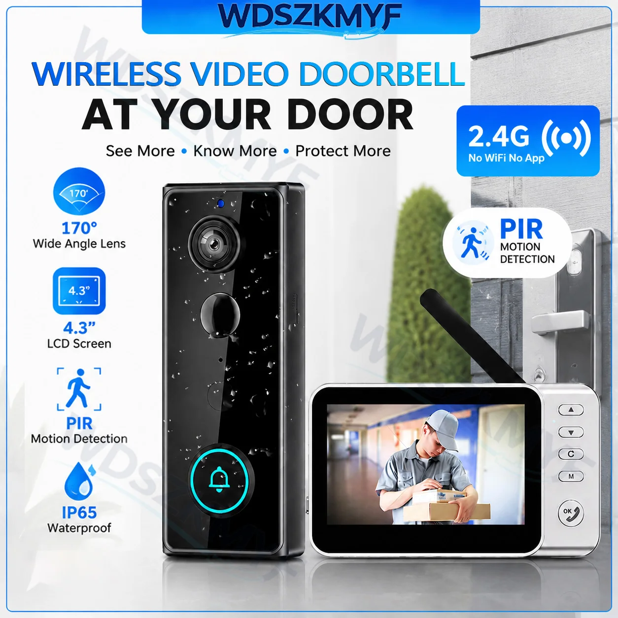 新しい防水ワイヤレスドアベルカメラ 4.3 インチ IPS  - Home Security Doorbell Camera のレビューと価格